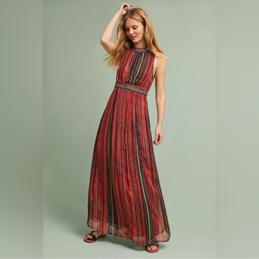 Striped Multi-Color Halter Maxi Dress